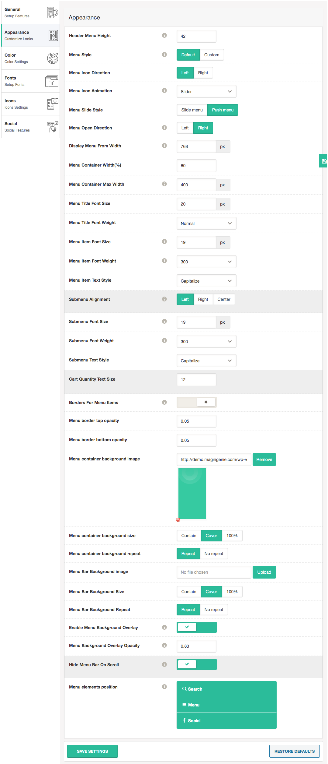 Demo import settings.