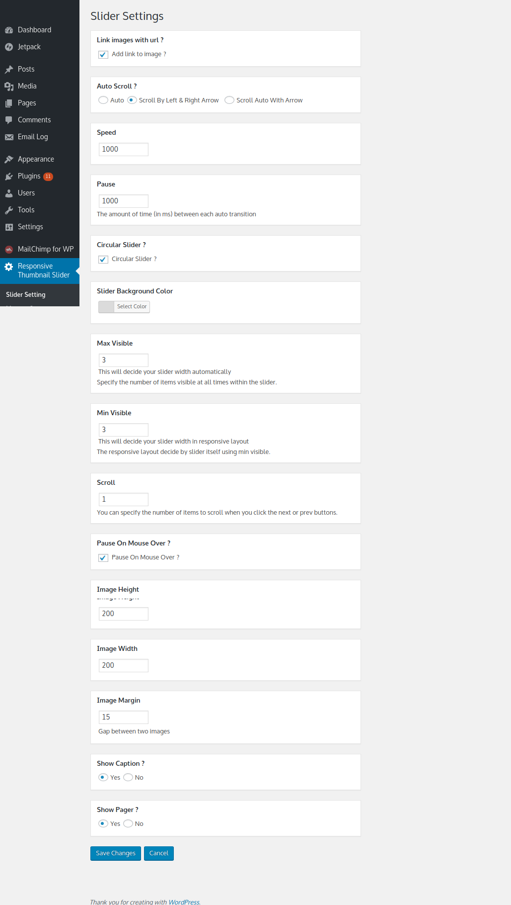 Slider Setting