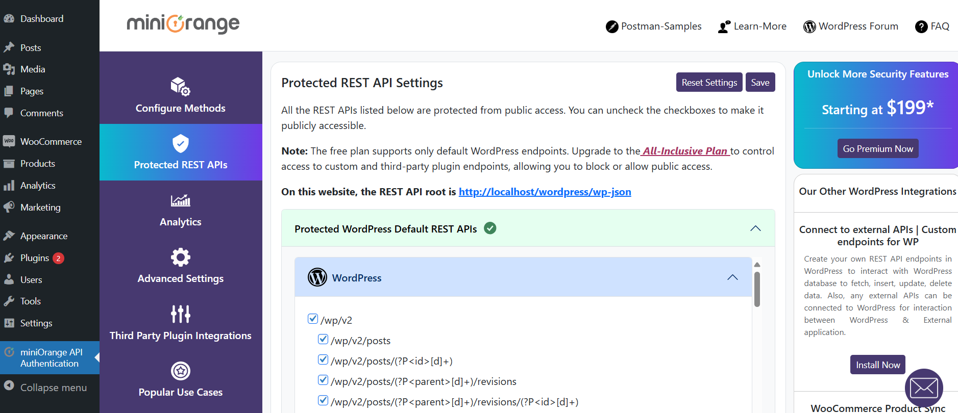 List of Protected WP REST APIs