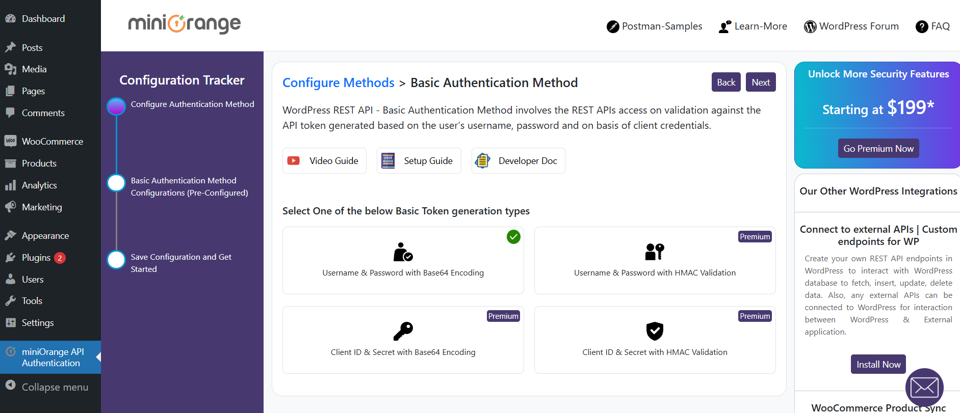 Basic Authentication method configuration