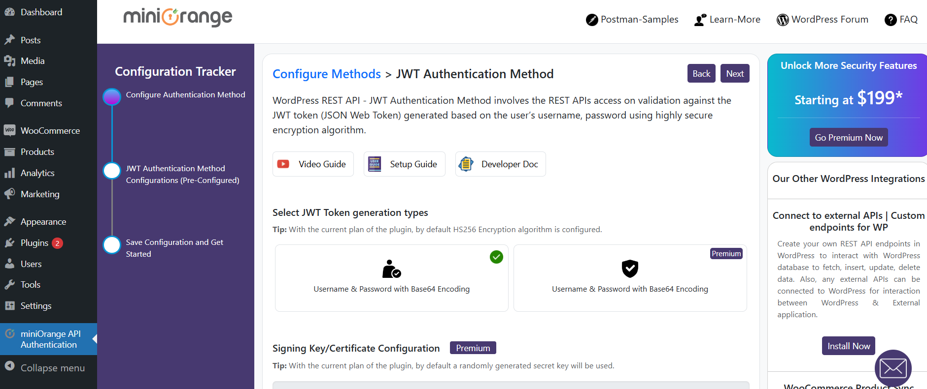 JWT Authentication method configuration