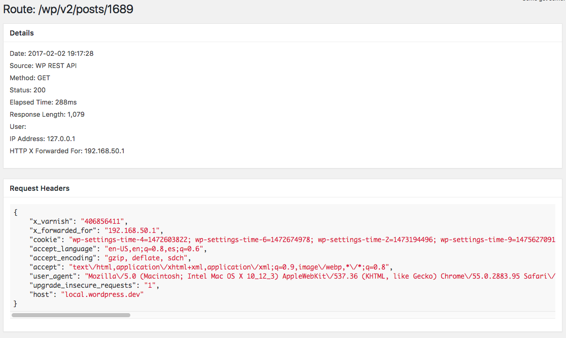 Sample log entry details