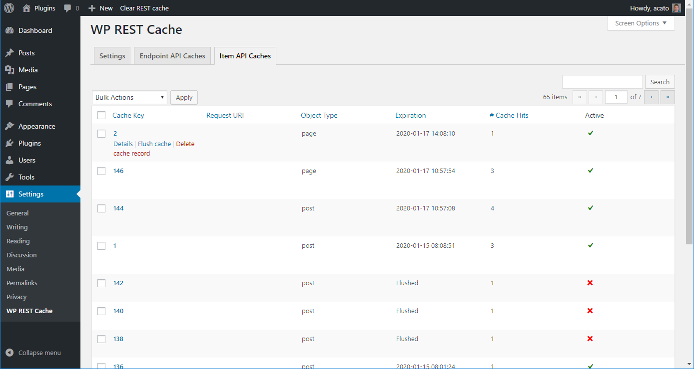 An overview of cached single items.