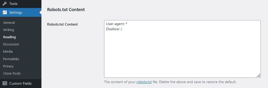 A view of the admin option