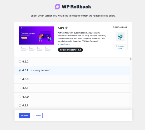 WP Rollback WordPress Version Control Plugin