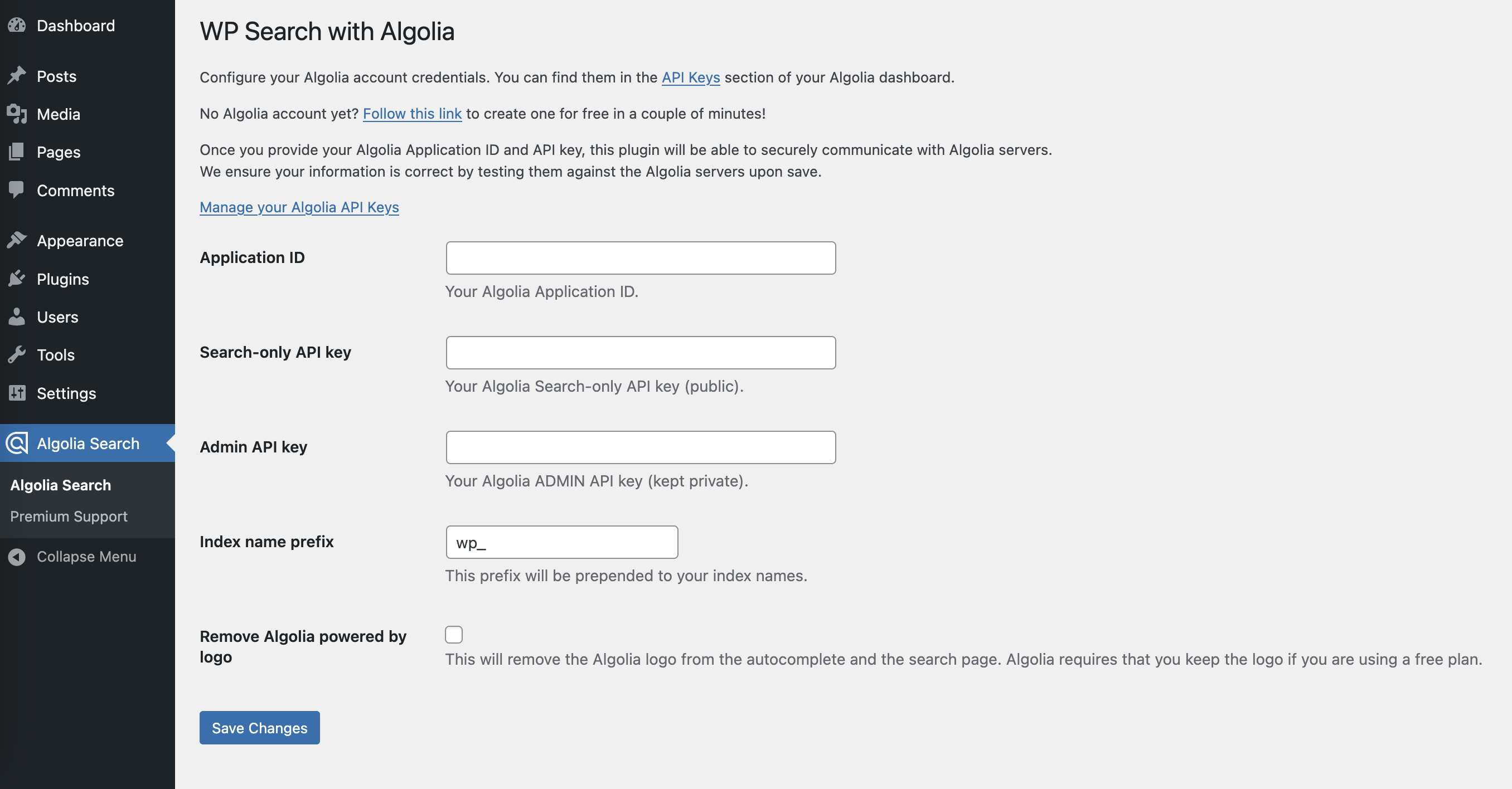 Algolia Settings