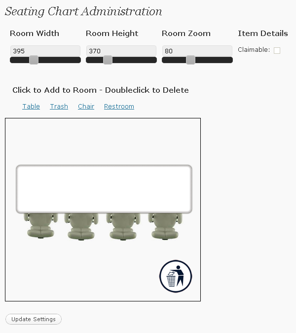 Shows the admin area where you will arrange your seating.