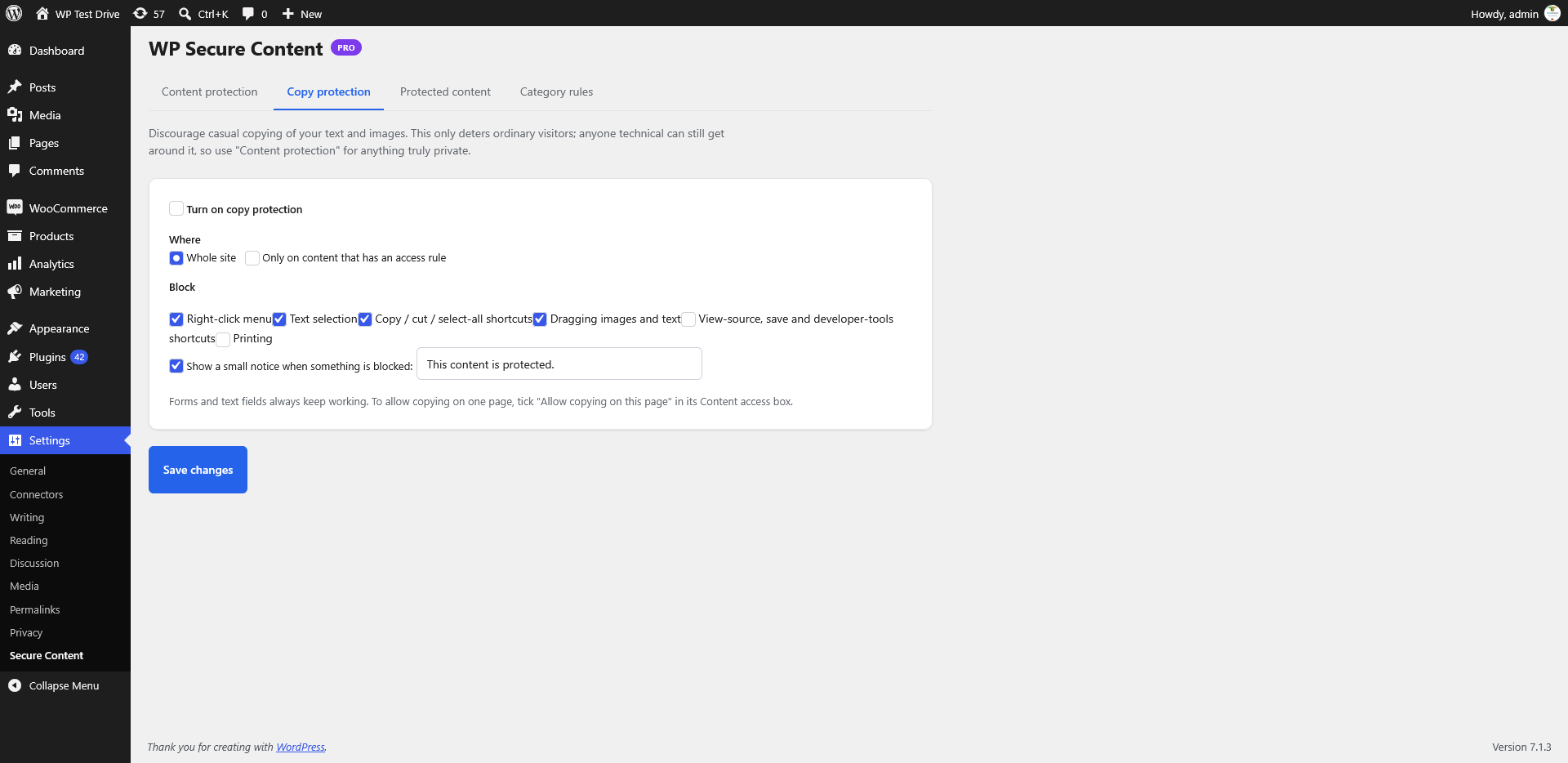 Copy protection settings.