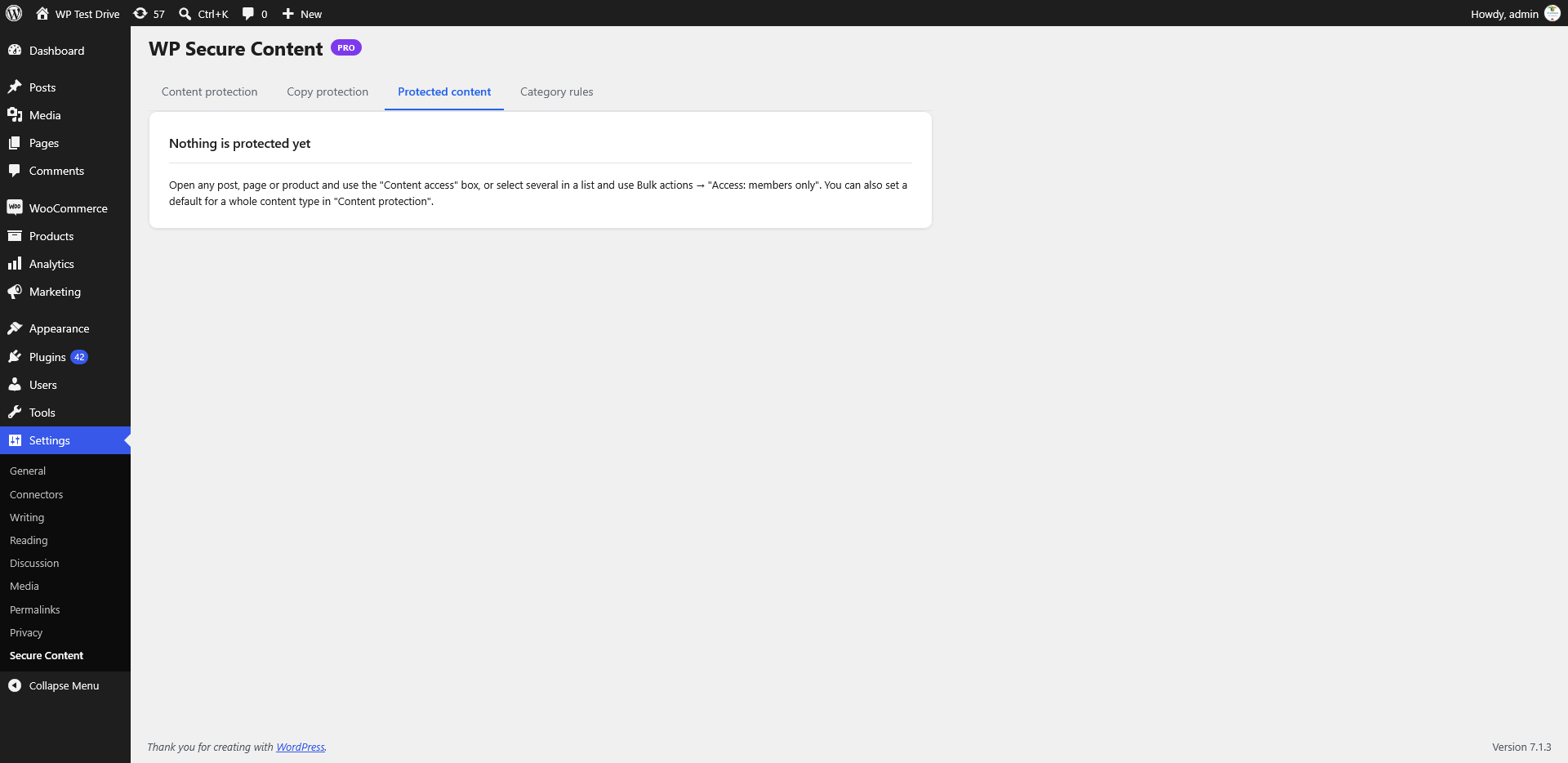 The Protected content list.