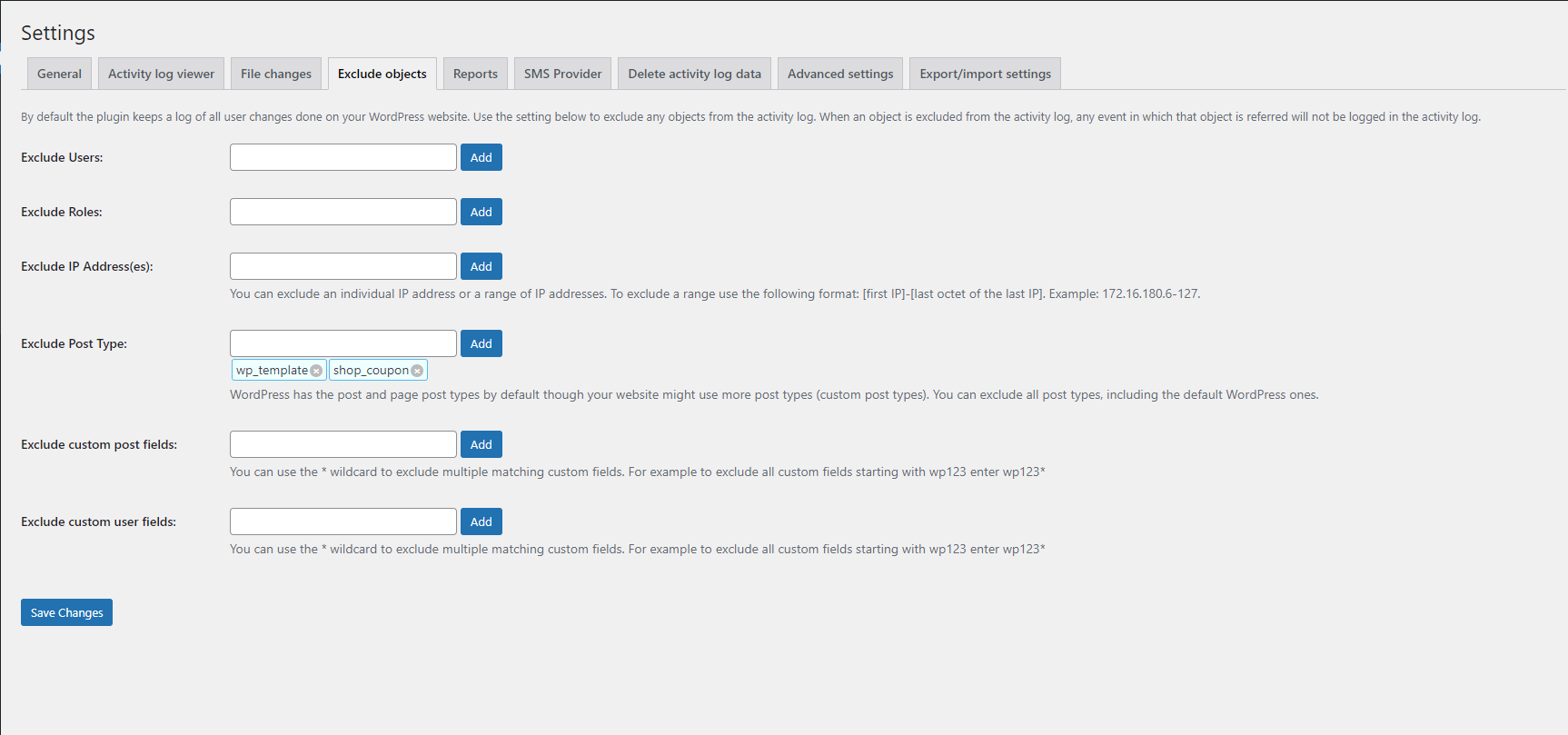 Use the plugin settings to exclude objects from the logs, configure automatic pruning of events, which timestamp to be shonw in the logs and much more. The plugin is fully confirable.