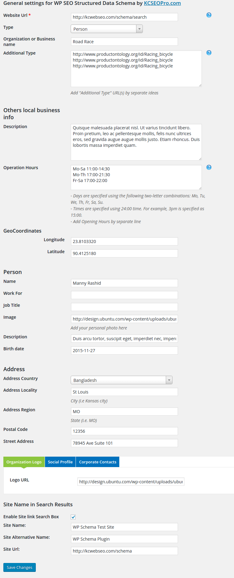 Admin global settings