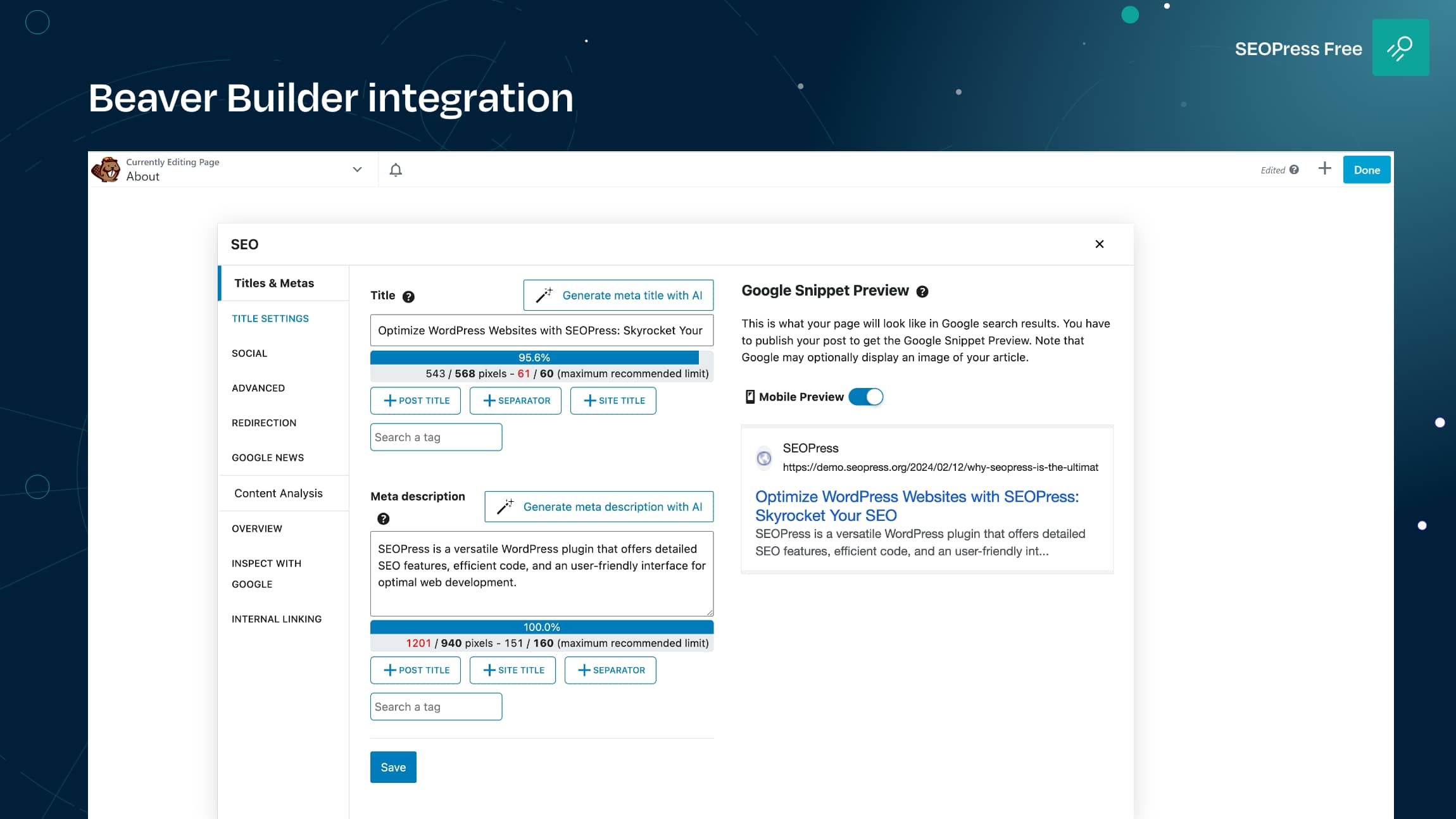 Beaver builder integration