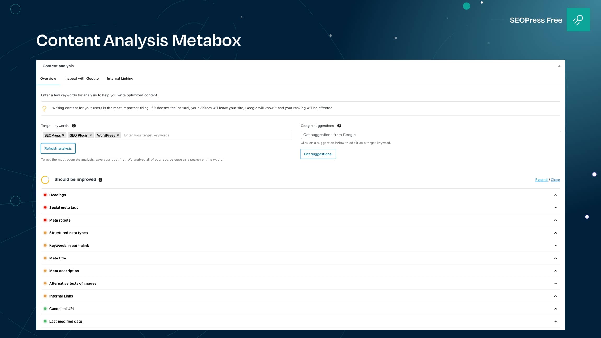 Content analysis metabox