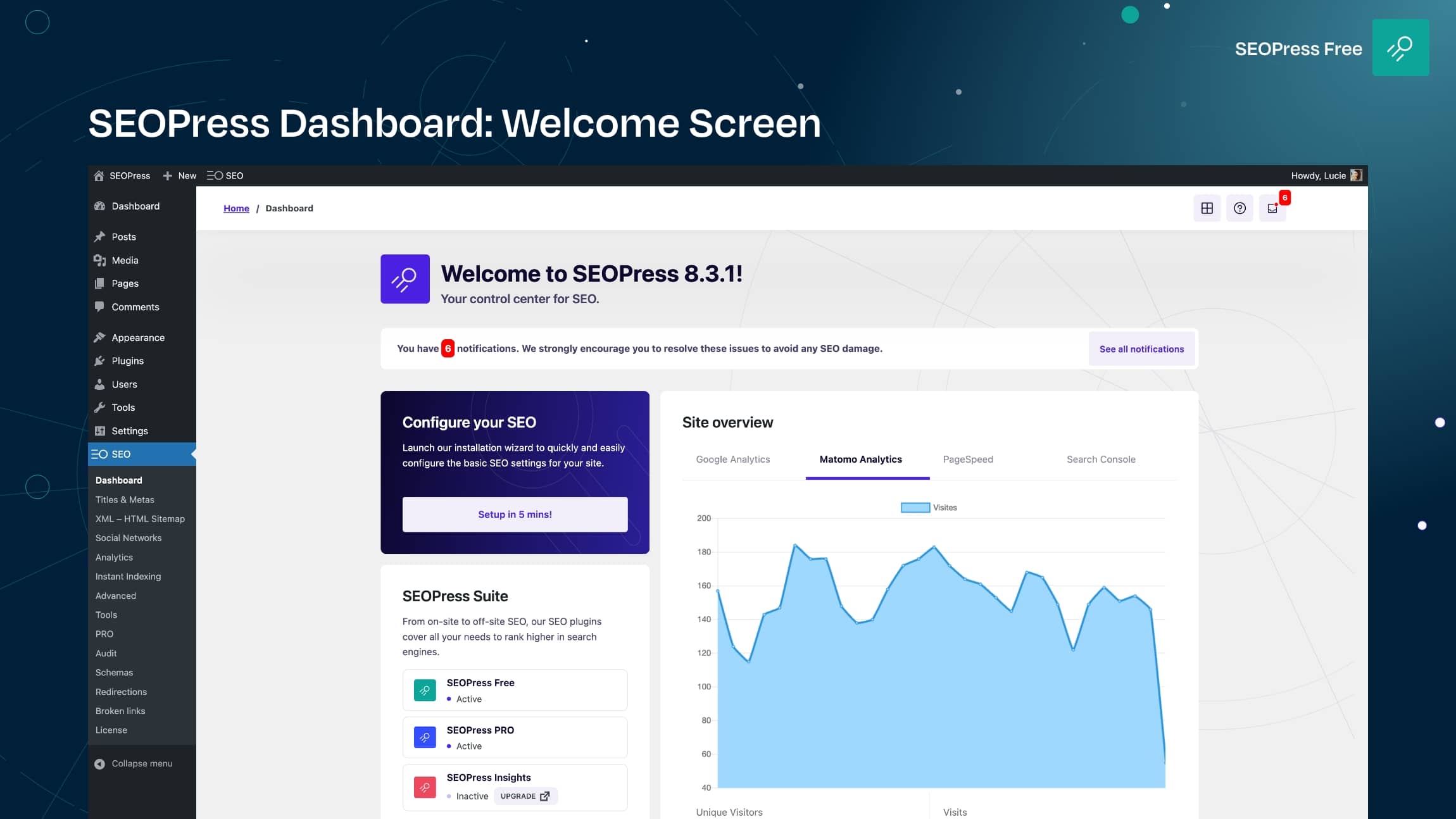 SEOPress Dashboard: welcome screen