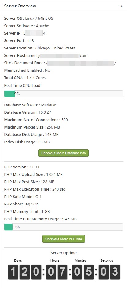 WP Server Health Stats Capture d'écran