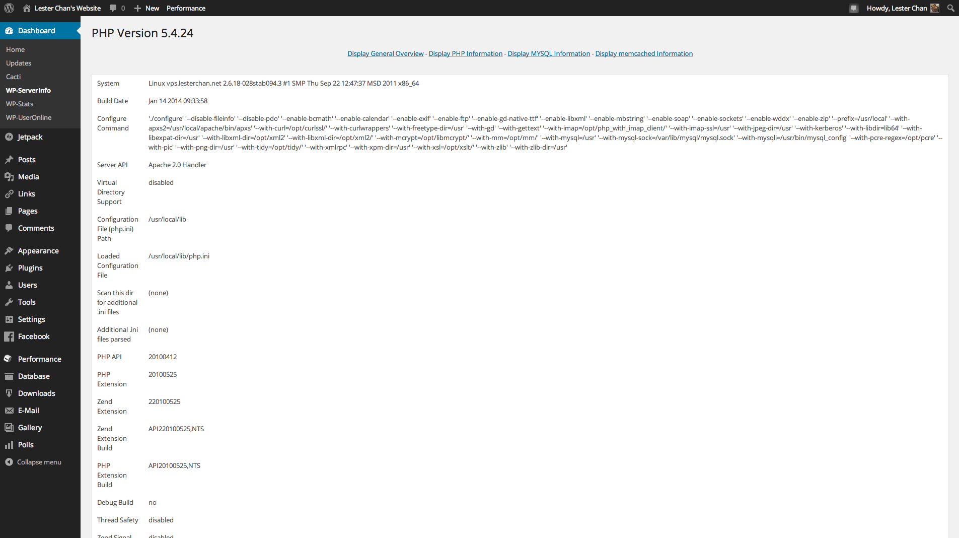 WP-ServerInfo's Screenshot: PHP Info