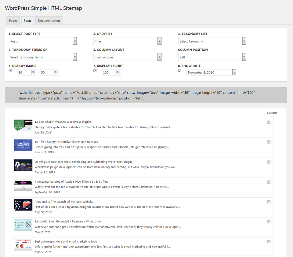 Post Sitemap Configuration Options