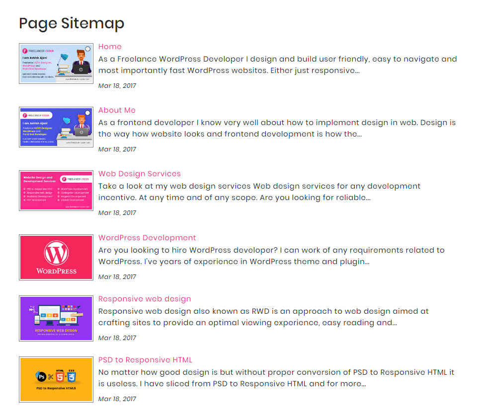 Page Sitemap With Image, Excerpt And Date