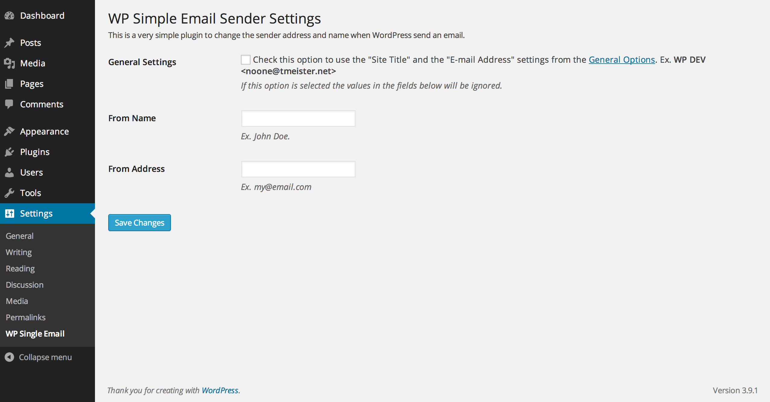 WP Simple Mail Sender