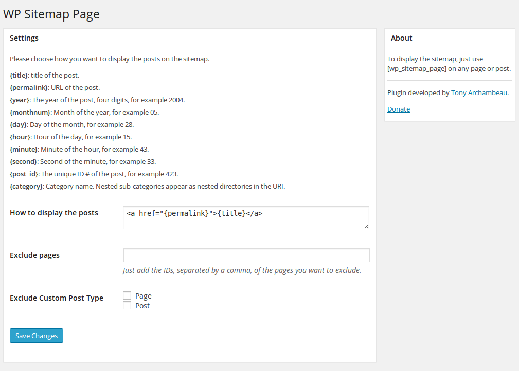 Settings page