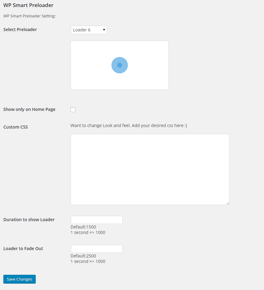 1 WP Smart Preloader Backend Settings