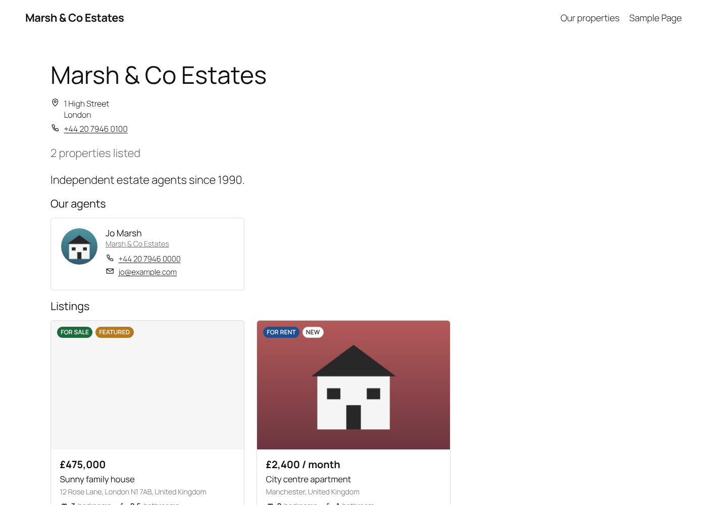 An agency page with its agents and listings.