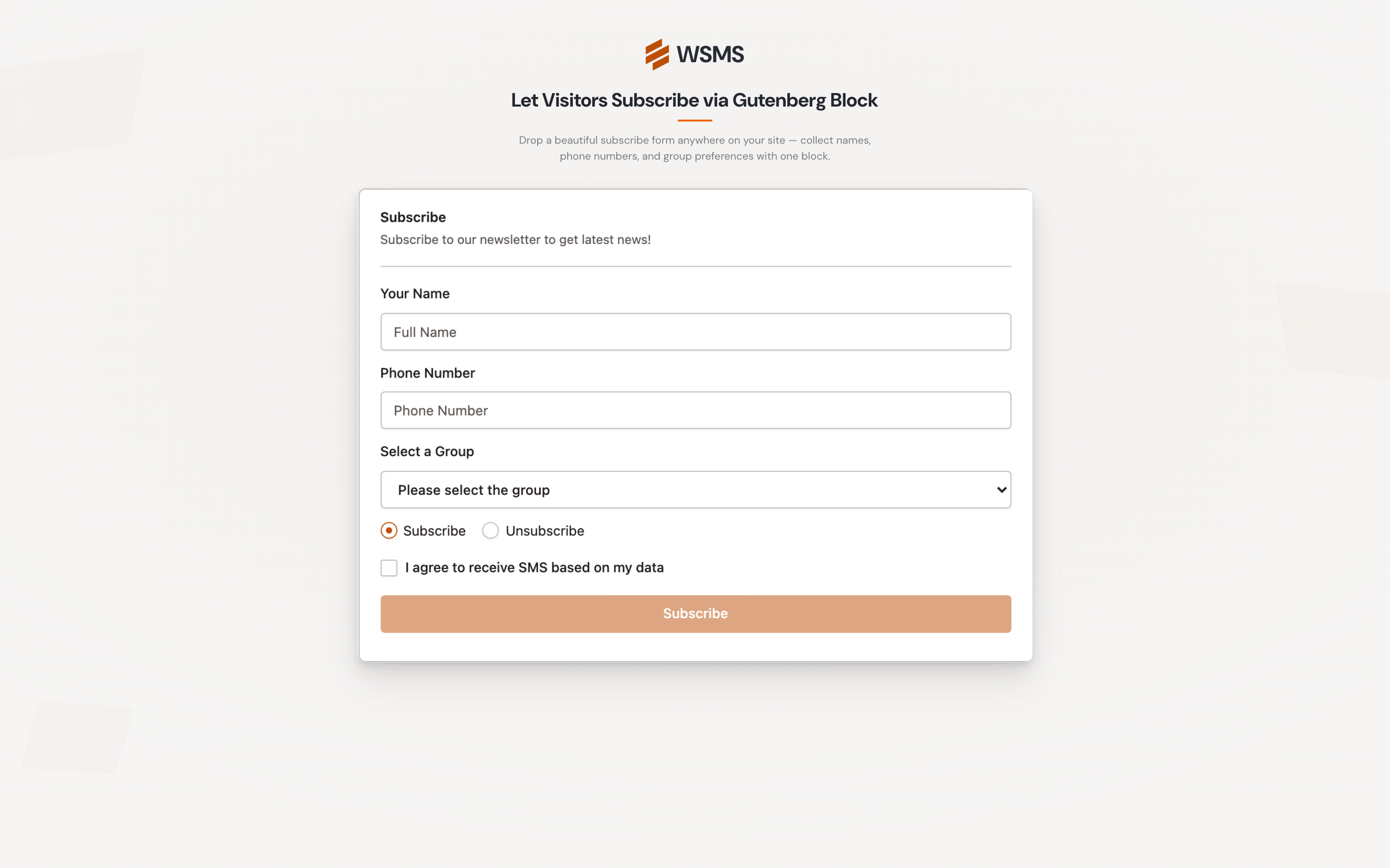 Gutenburg Block: SMS Newsletter Form