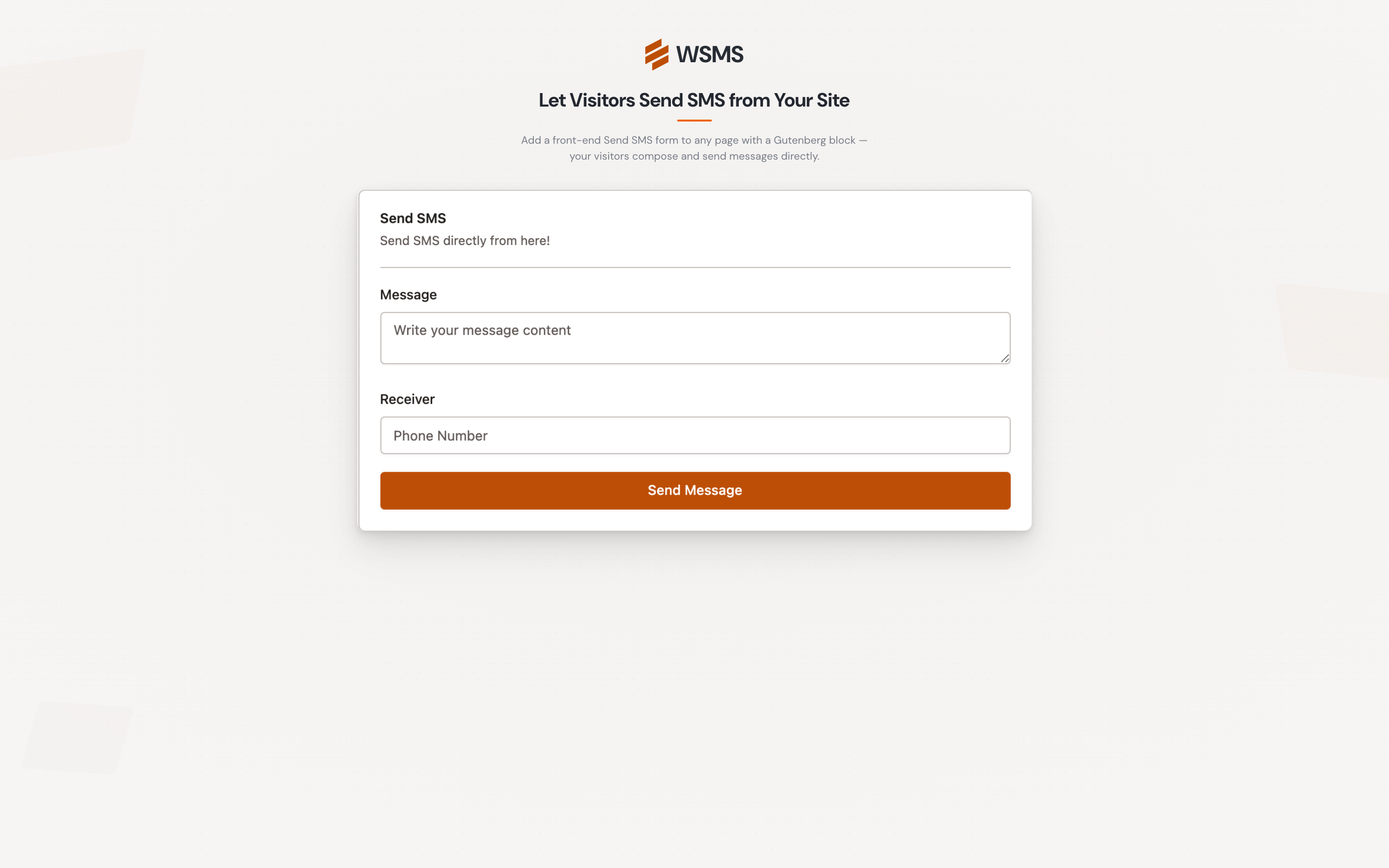 Gutenburg Block: Send SMS Form via website