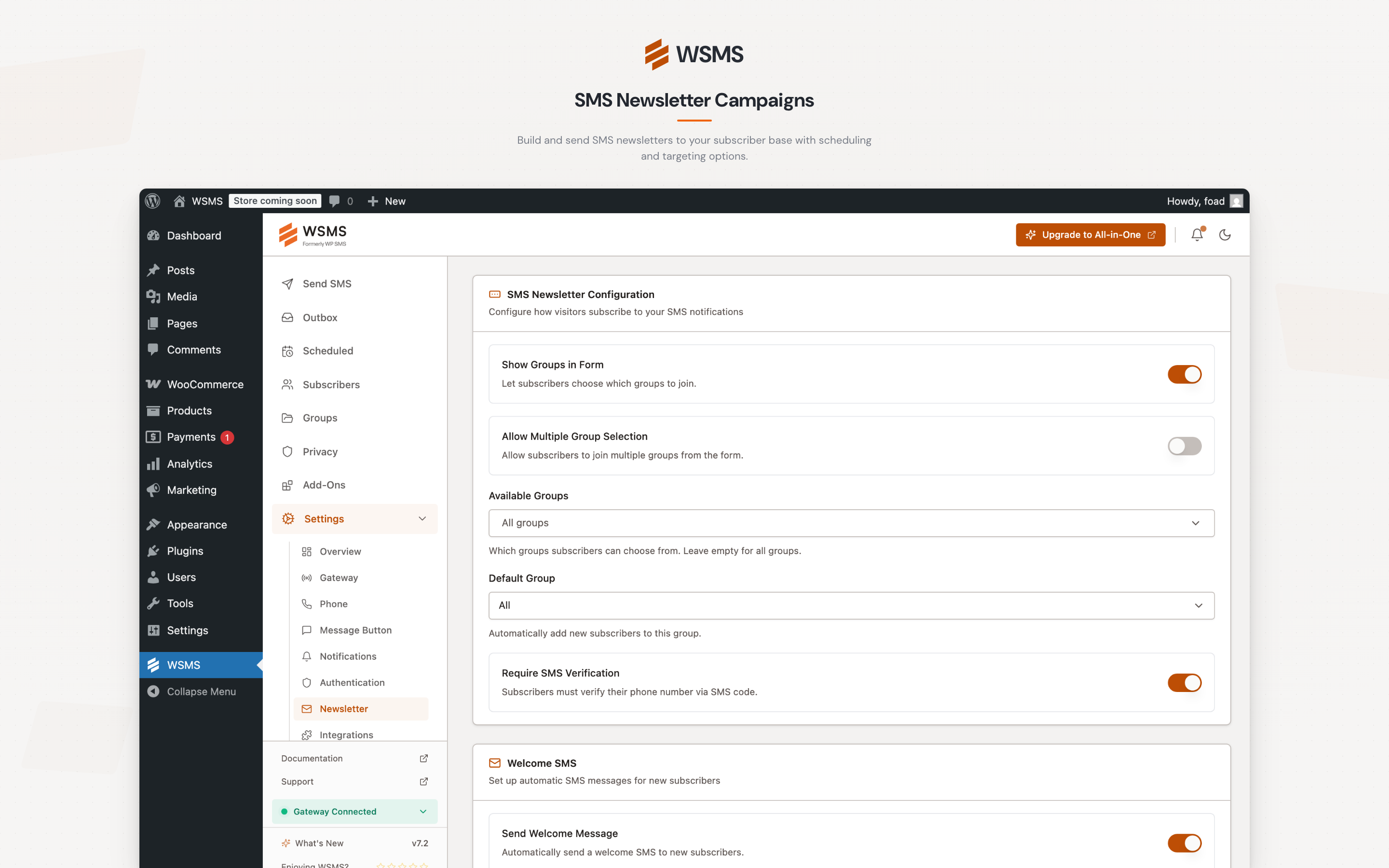 SMS Newsletter Configuration