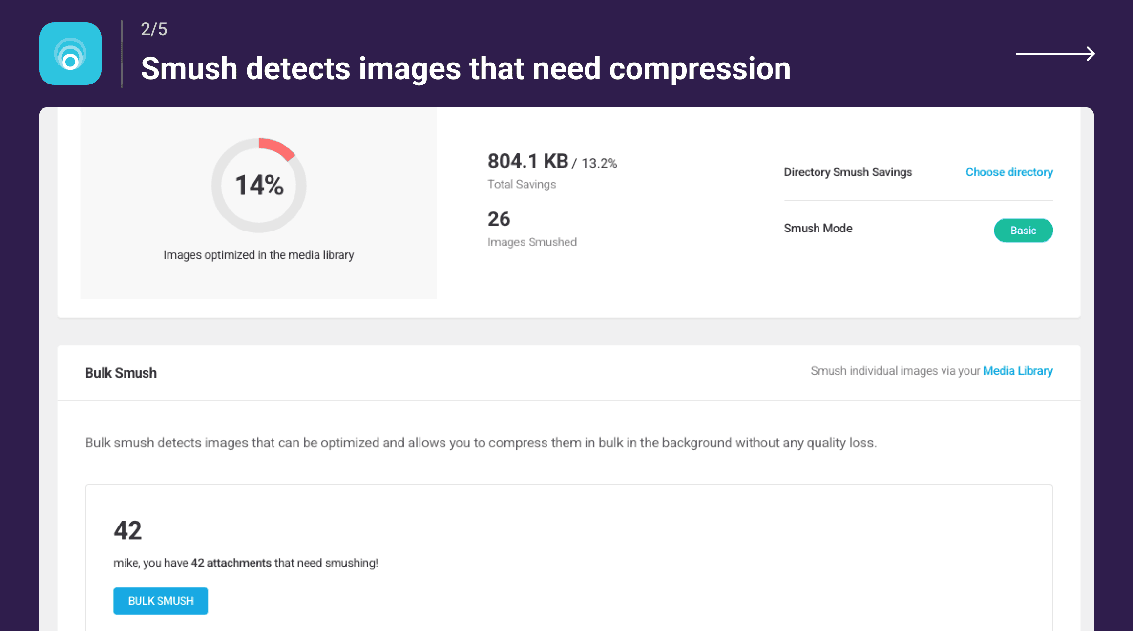Smush detects images that need compression.