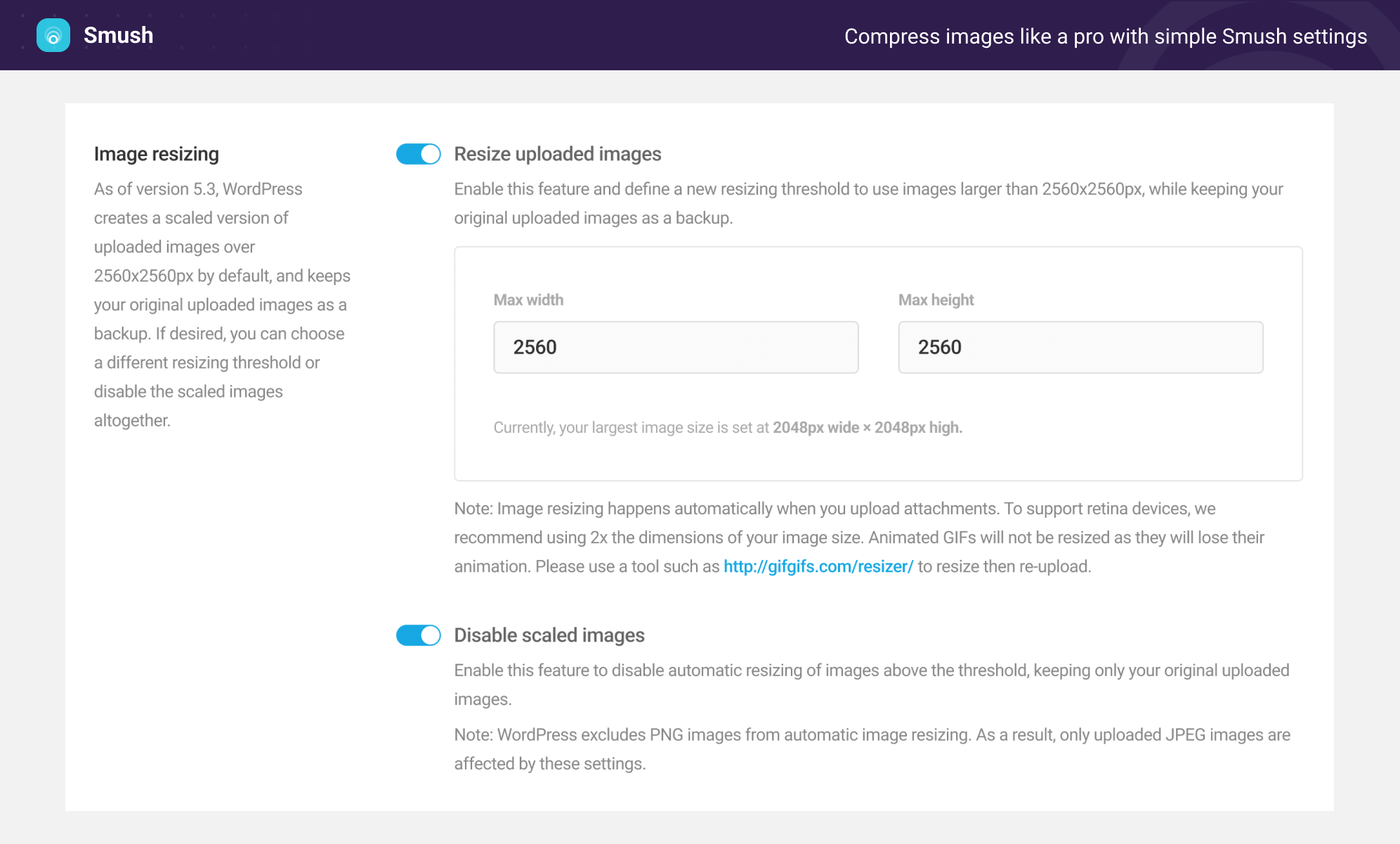 Automatically resize images on upload.