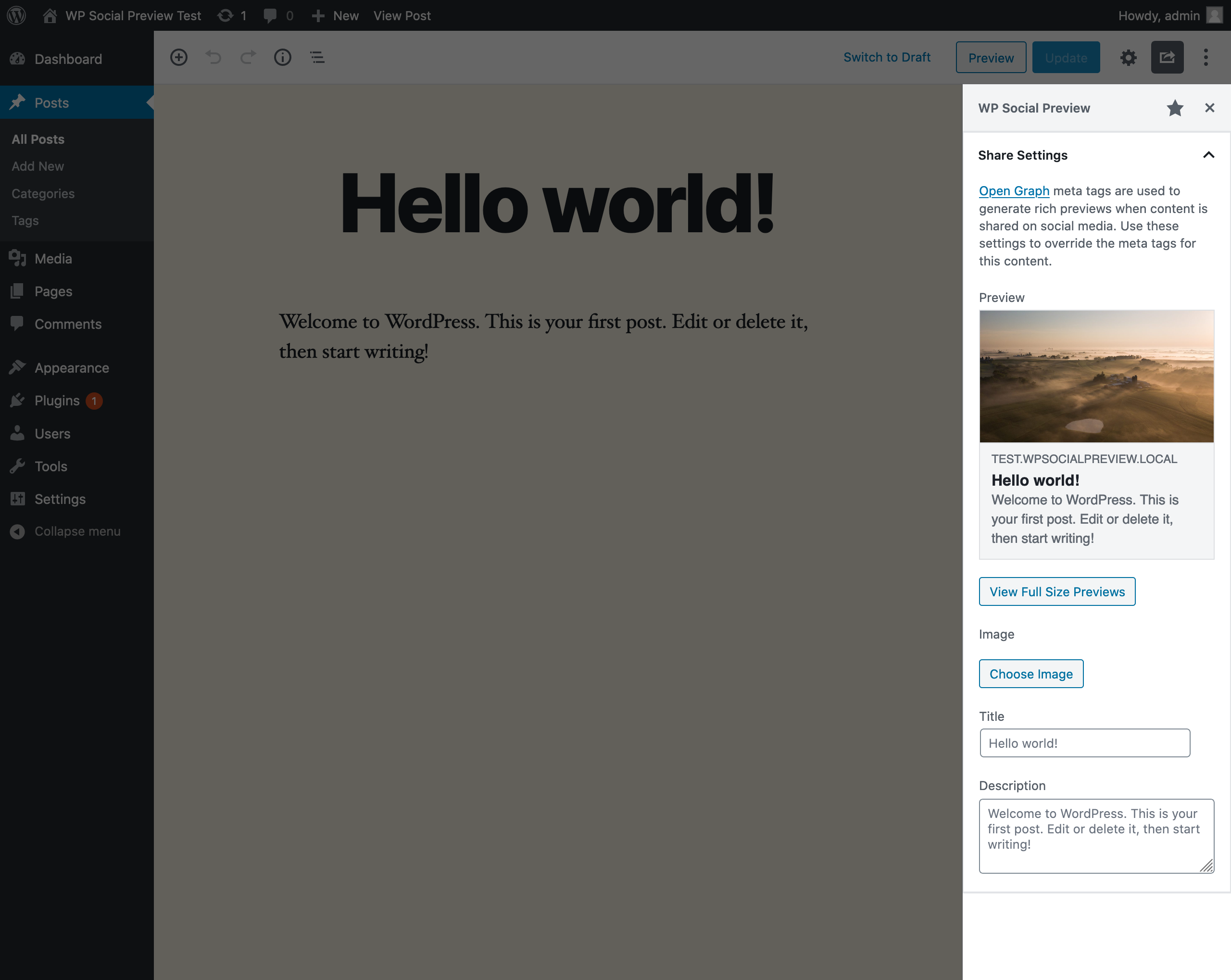 WP Social Preview post settings