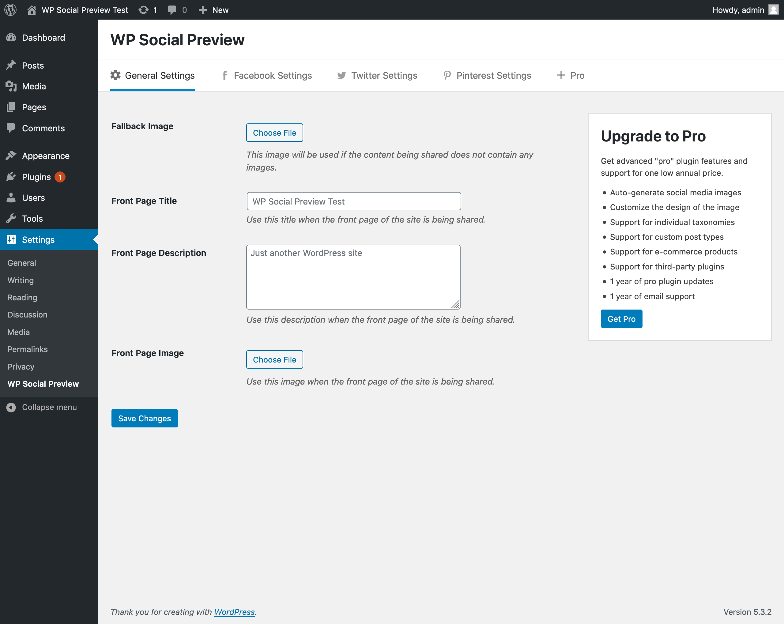 WP Social Preview settings