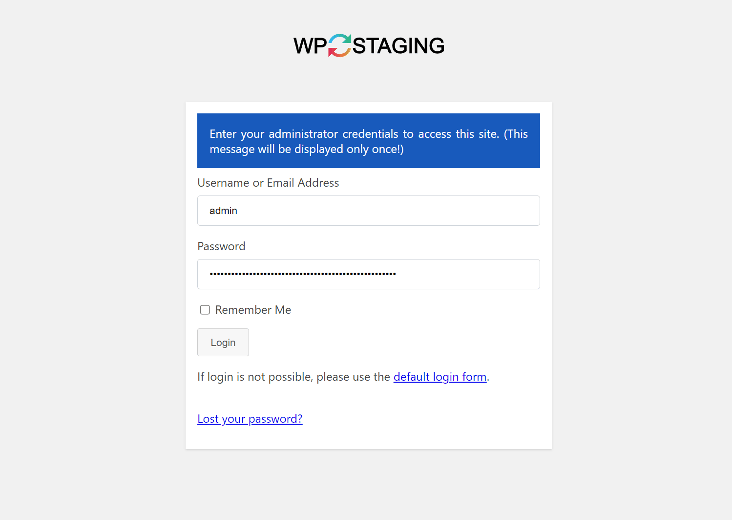 Login to staging site