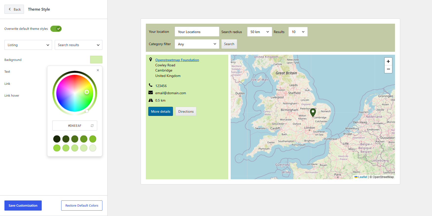 Restyle the search results
