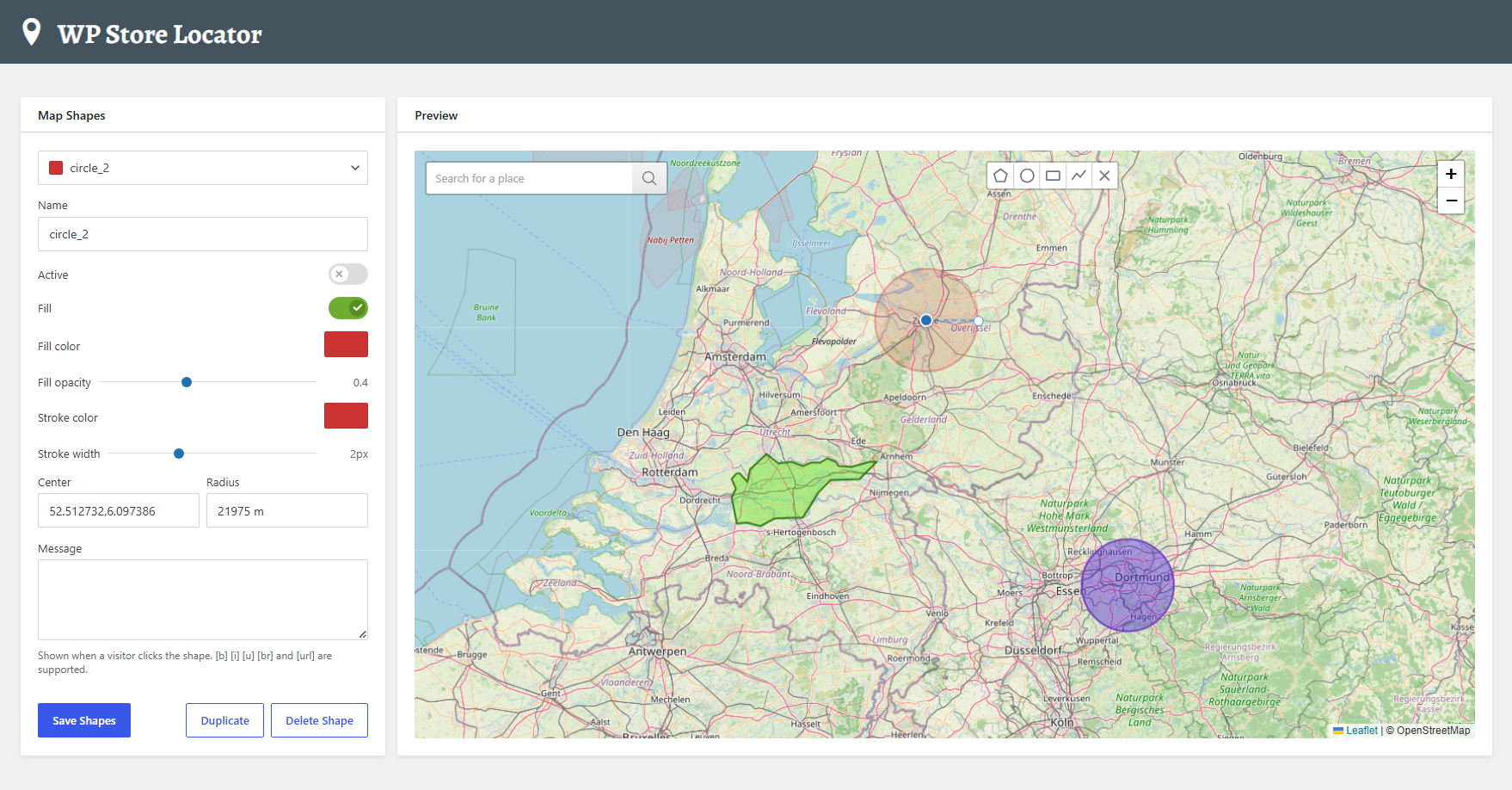 Map Shapes, draw circles, rectangles and polygons on the map