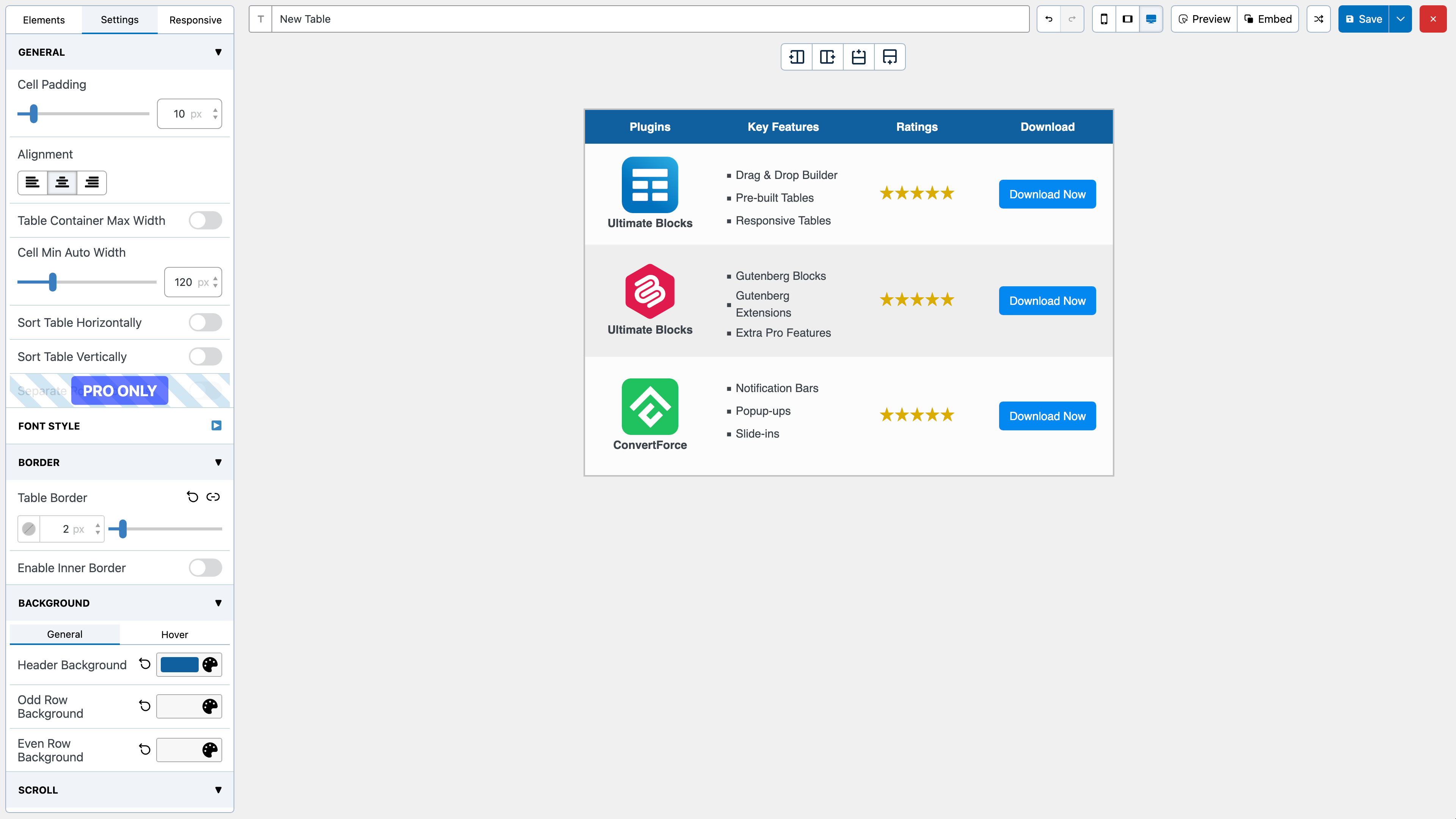 Customize the Table.