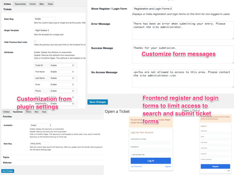 Customization directly from plugin settings without modifying theme template files. Require login/registration to access search and submit forms