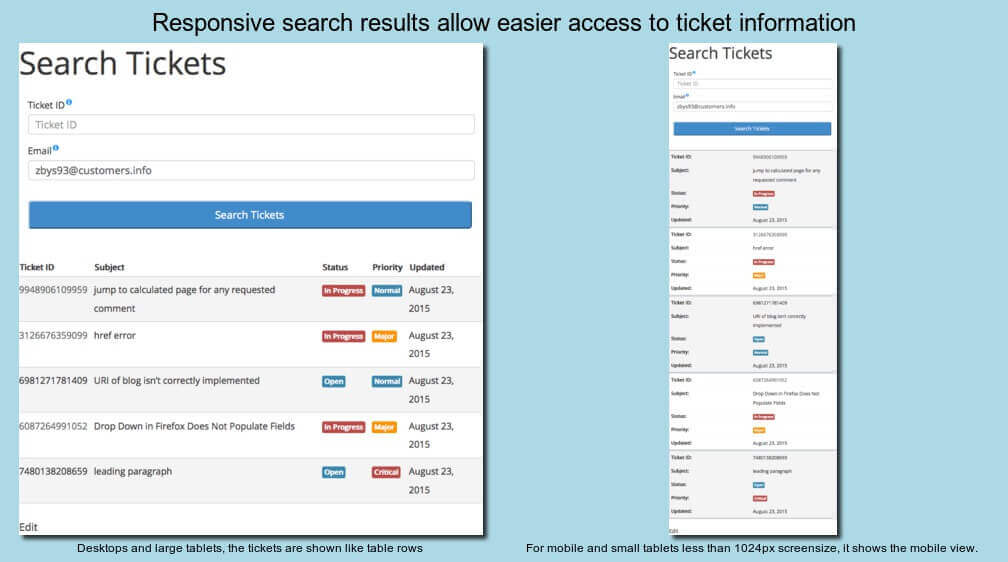 Responsive Ticket Search for all users; easily created using setup assistant during plugin activation