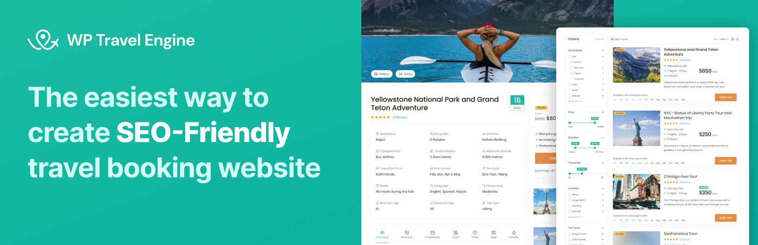 WordPress 外掛 WP Travel Engine – Tour Booking Plugin – Tour Operator Software 的封面圖片。