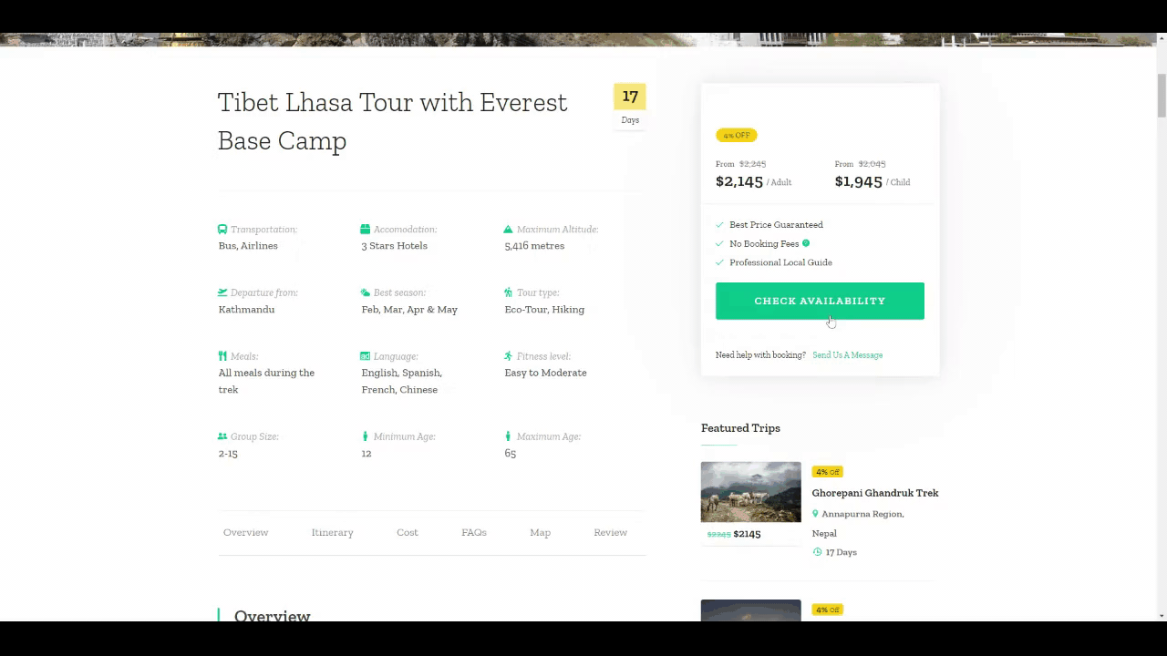 Trip Booking and checkout flow.