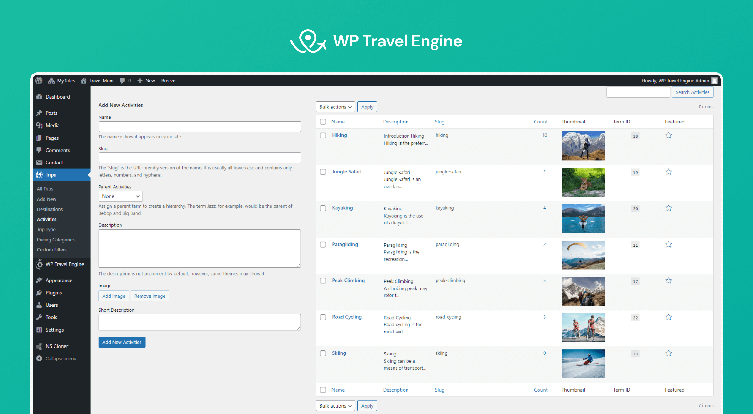 Trip Activities Listing.