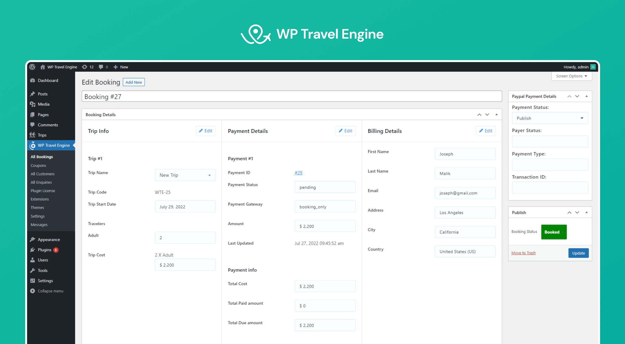 Booking Details Page.