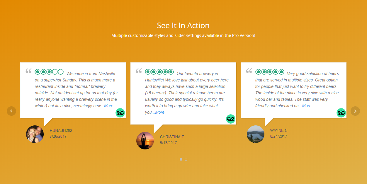 Create a beautiful review slider on your posts or pages!