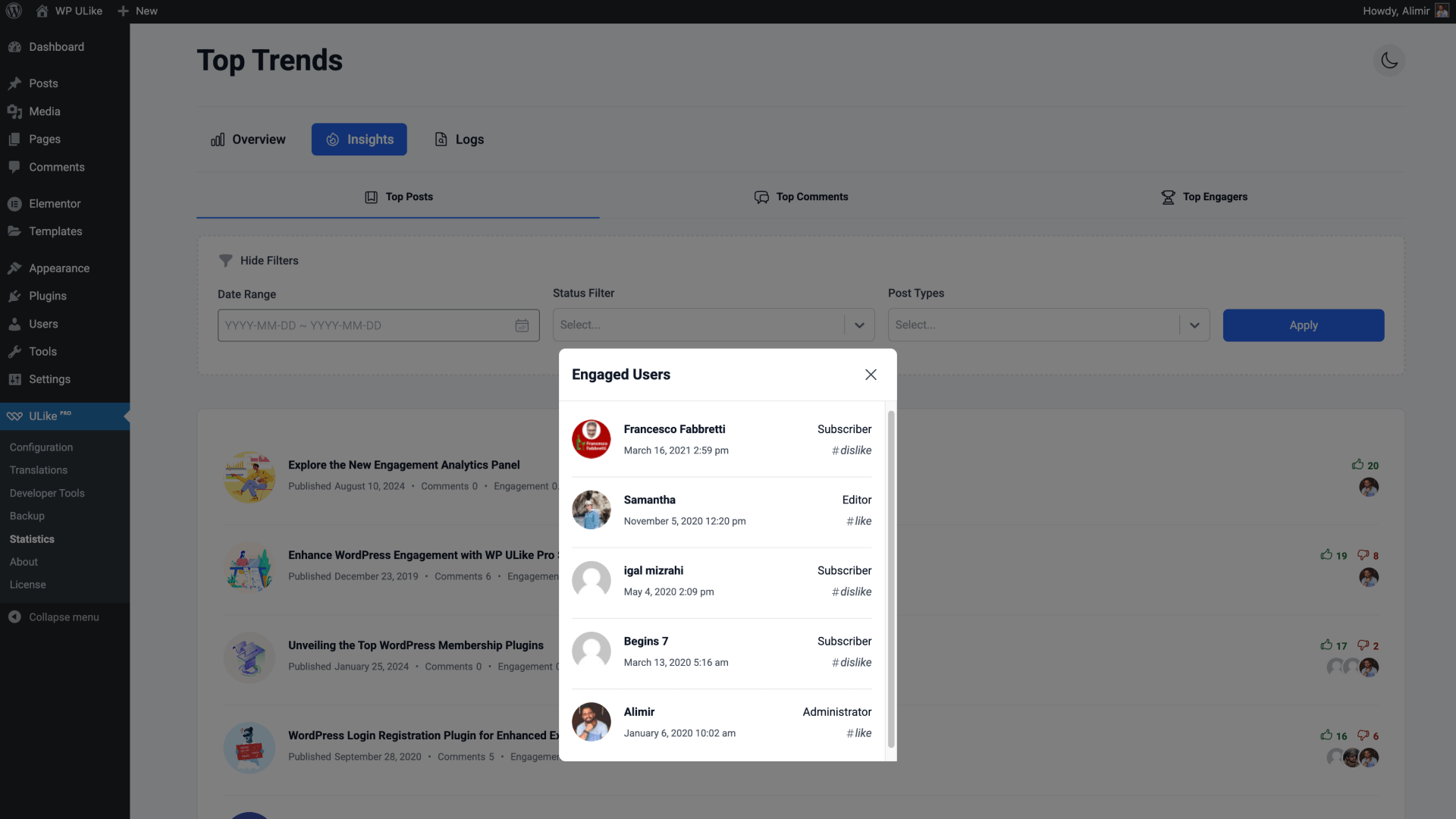 <strong>Top Trends & Insights (Stats Panel) – A visual breakdown of top-performing content with engagement insights.</strong>