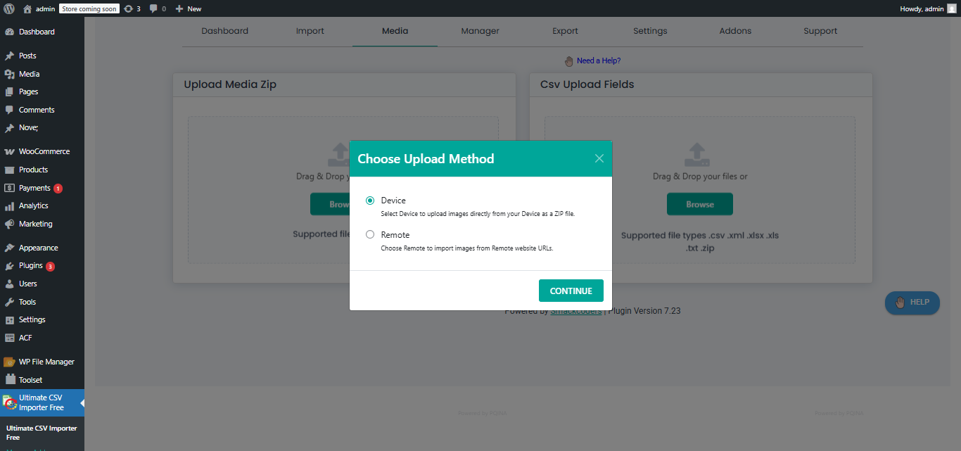 Media Import: Choose Upload Type as Device