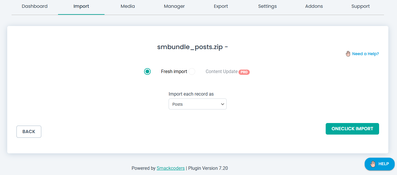 OneClick Import View