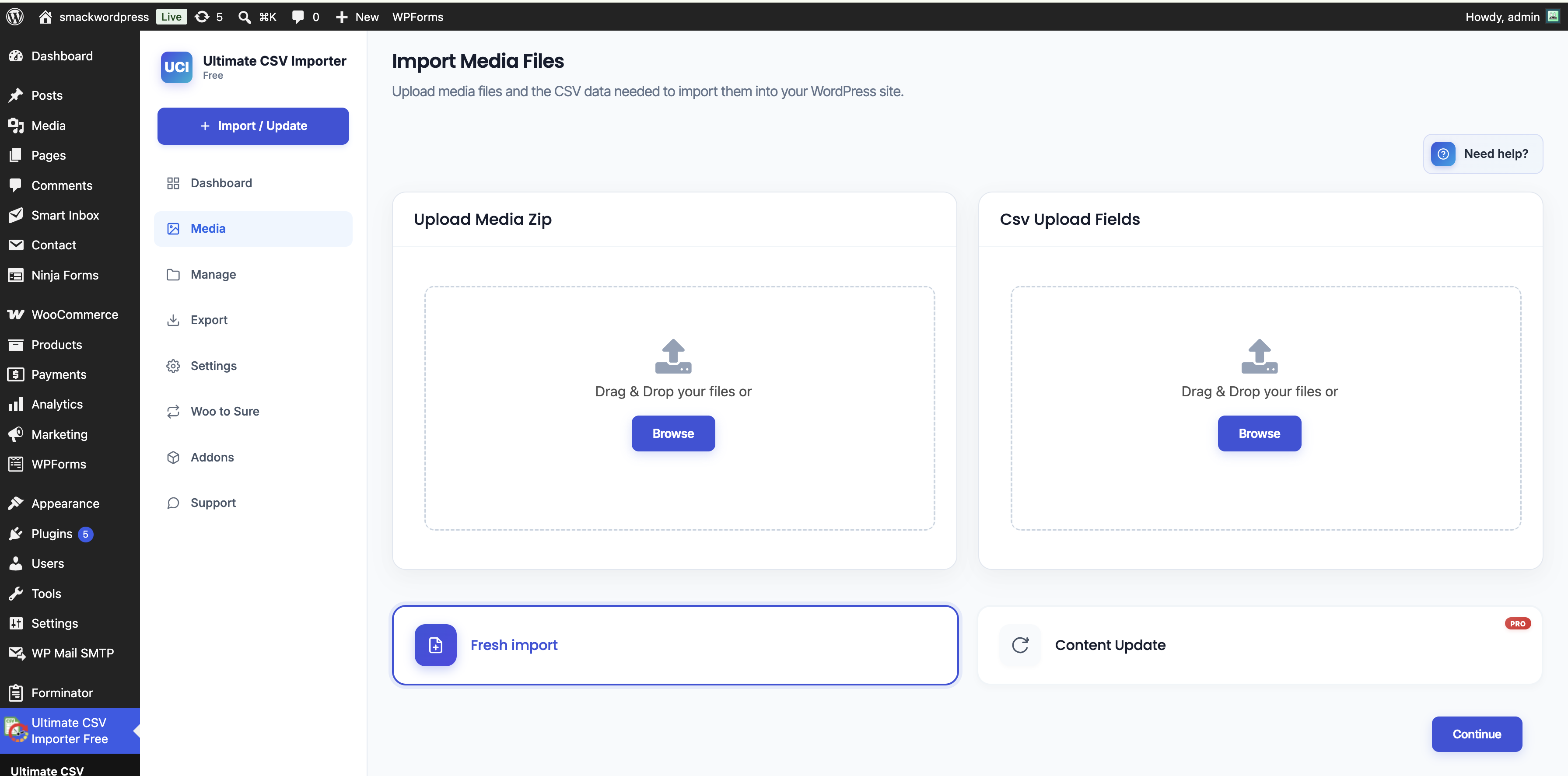 Upload media ZIP and CSV files for bulk image imports