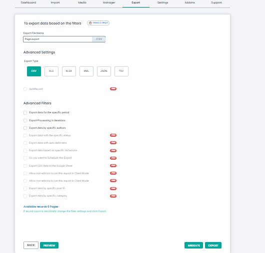 Migrate Export Settings