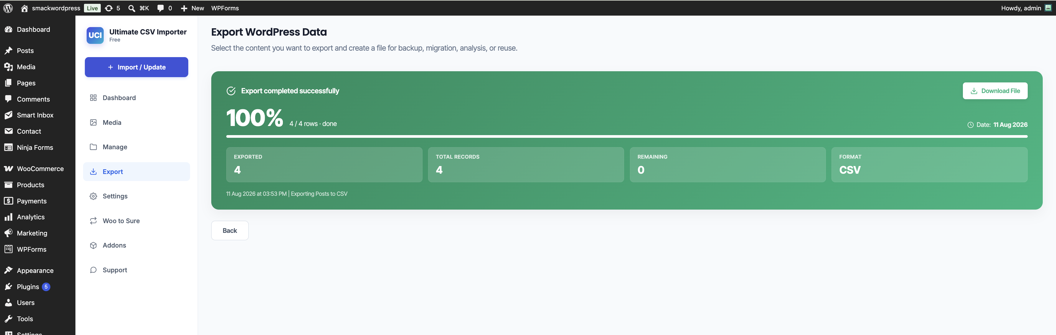 Download a WordPress migration bundle for One-Click Import